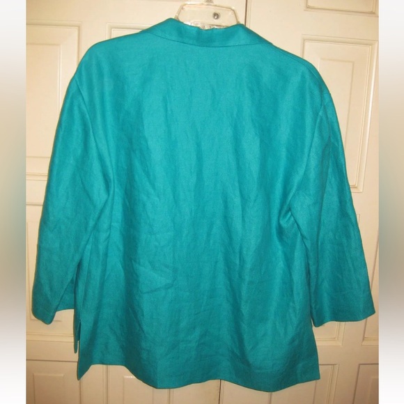 Lafayette 148 Linen Blazer Jacket Sz L Turquoise Blue 3/4 Sleeves - Picture 2 of 6